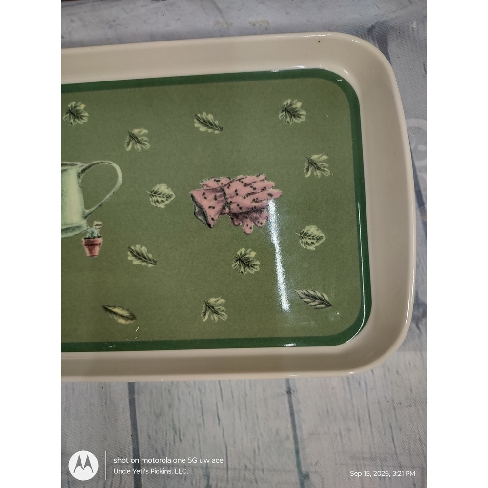 Pfaltzgraff Precidio Melamine Garden Serving Tray Green Watering Can 14 Inch - Picture 5 of 8